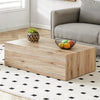 39 Inch Modern Coffee Table with Wood Texture Pattern in Natural Finish