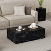 39 Inch Modern Coffee Table with Marble Texture Pattern in Black