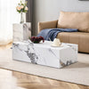 39 Inch Modern Coffee Table with Marble Texture Pattern in White