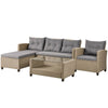 4-Piece Beige Brown Wicker Rattan Outdoor Patio Conversation U-Shaped Sectional Sofa with Gray Cushions