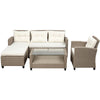 4-Piece Beige Brown Wicker Rattan Outdoor Patio Conversation U-Shaped Sectional Sofa with Seat Cushions