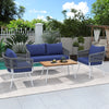 4-Piece Boho Woven Rope Outdoor Furniture Set with Acacia Wood Table - Navy Blue