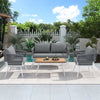 4-Piece Boho Woven Rope Outdoor Furniture Set with Acacia Wood Table - Grey