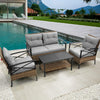 4-Piece Patio Low Dining Conversation Set with Grey Rattan Wicker Sofas & Steel Table