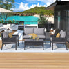 4-Piece Woven Rope Outdoor Furniture Set with Tempered Glass Coffee Table - Grey