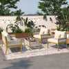 4-Piece Woven Rope Outdoor Furniture Set with Tempered Glass Coffee Table - Beige & Mustard Yellow