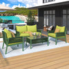 4-Piece Woven Rope Outdoor Furniture Set with Tempered Glass Coffee Table - Fluorescent Yellow & Green