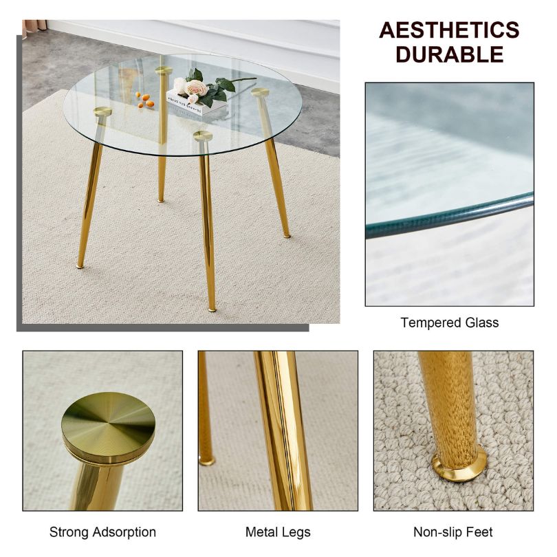 40-Inch Circular Glass Dining Table with Gold Metal Legs – CharmyDecor
