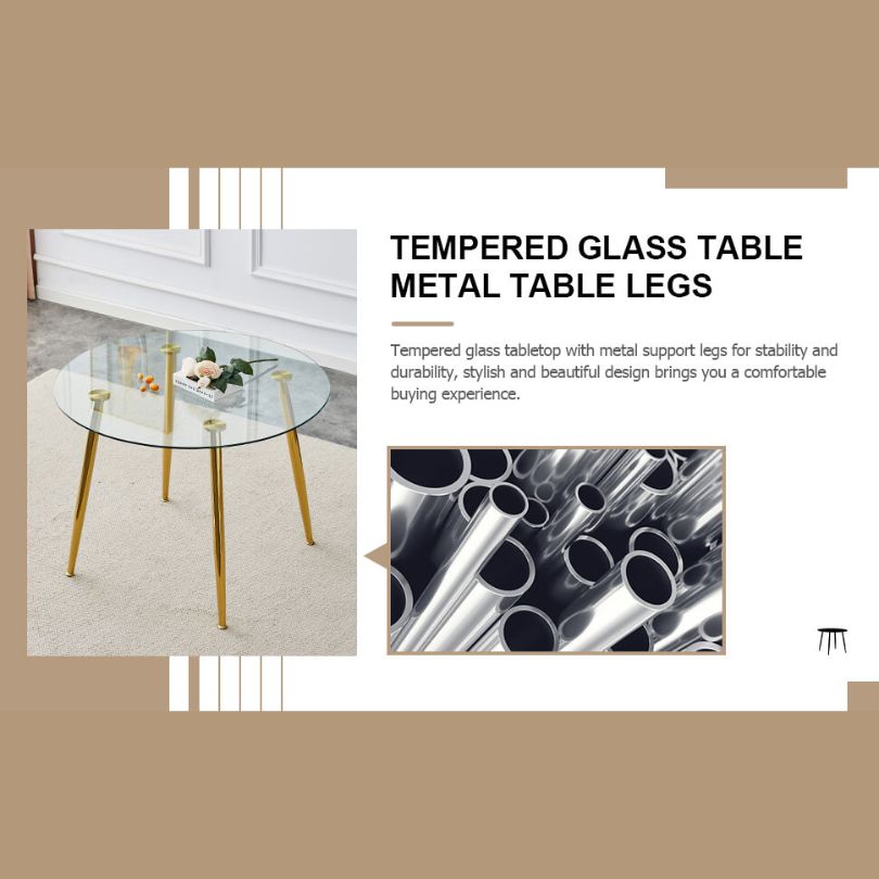 40-Inch Circular Glass Dining Table with Gold Metal Legs – CharmyDecor