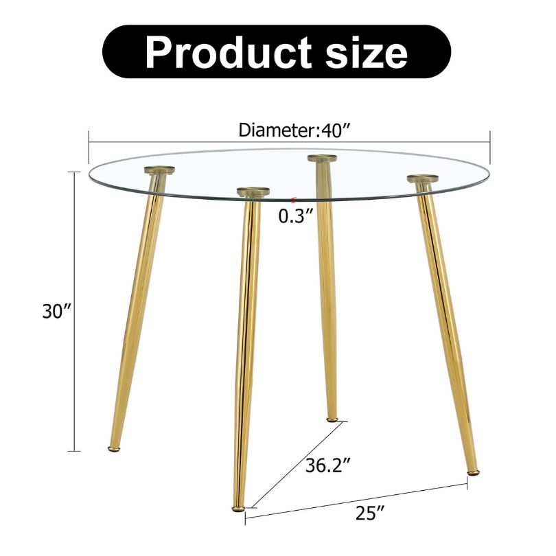 40-Inch Circular Glass Dining Table with Gold Metal Legs – CharmyDecor
