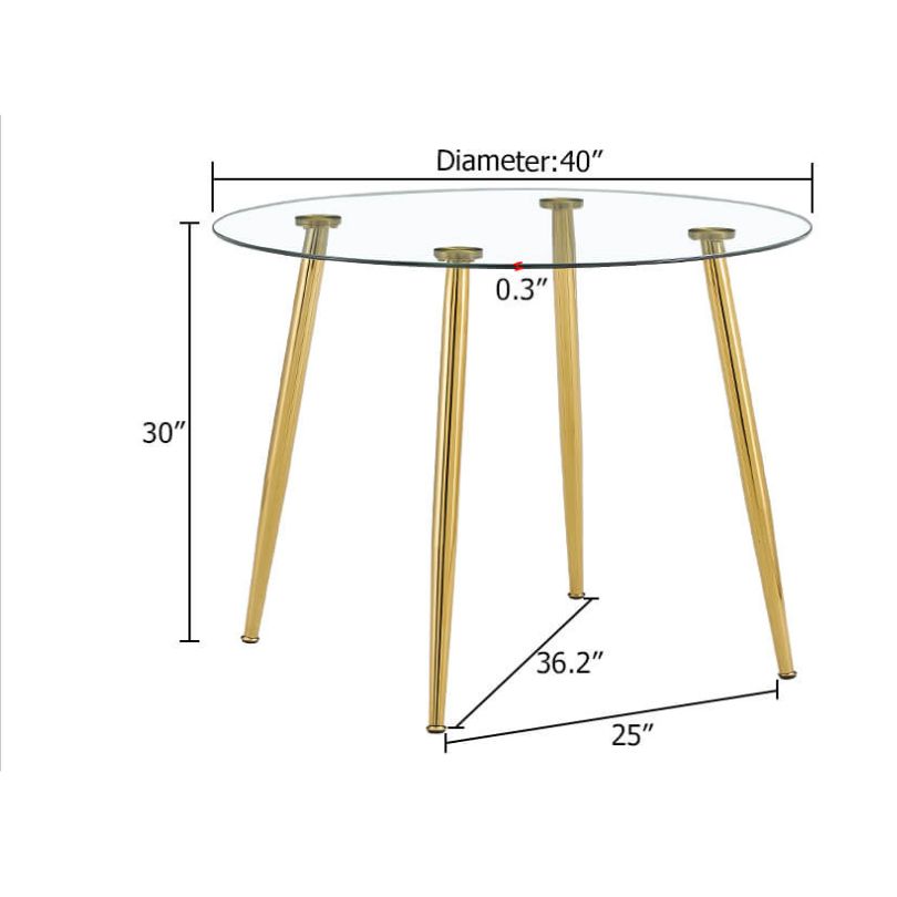 40-Inch Circular Glass Dining Table with Gold Metal Legs – CharmyDecor