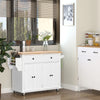 White Small Kitchen Island on Wheels with Rubberwood Top, Spice Rack, Towel Rack & Drawers