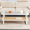 45.28" Modern White Wood and Glass Coffee Table with Double Layers