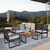 Rattan 4 Piece Outdoor Furniture Set with Acacia Wood Table Top, Cushions in Dark Brown & Beige Finish