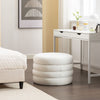 24.41" Ivory Velvet Round Storage Ottoman - Footstool With Wooden Shelving