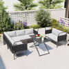 5-Piece Black and Gray Patio Sectional Outdoor Woven Rope Furniture Set with Glass Table and Cushions