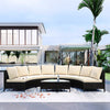 5-Piece Outdoor Half-Moon Brown Sofa Set with Beige Cushion & Tempered Glass Table