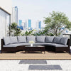 5-Piece Outdoor Half-Moon Brown Sofa Set with Grey Cushion & Tempered Glass Table