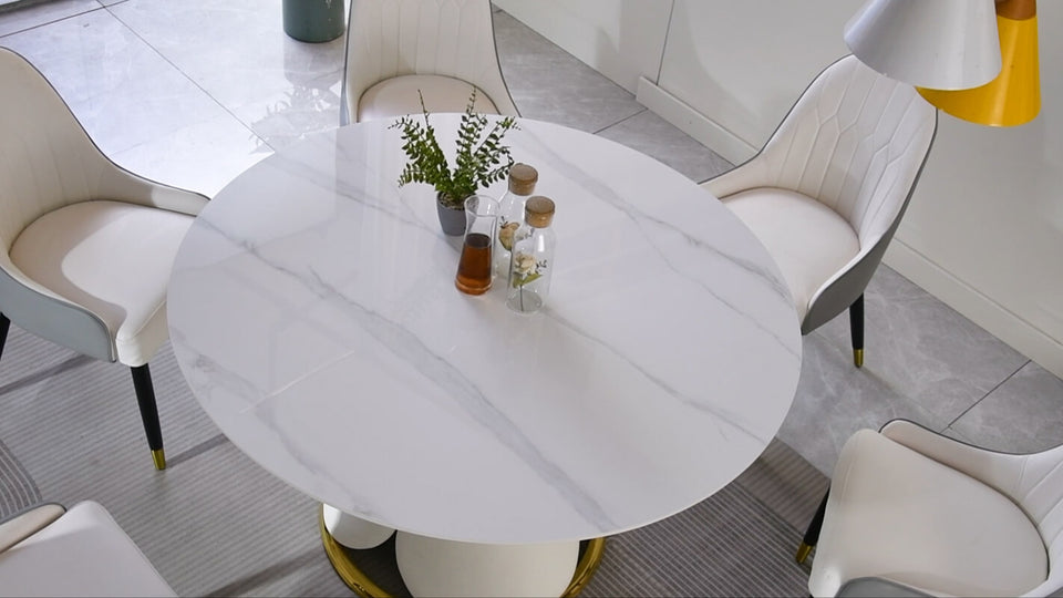 53-Inch Sintered-Stone Round Dining Table with Steel Base – CharmyDecor