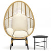 54.4" Patio Model-2 PE Wicker Egg Chair with Beige Cushion and Black Side Table