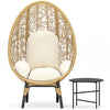 54.4" Patio Model-3 PE Wicker Egg Chair with Beige Cushion and Black Side Table