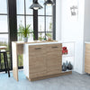 59 Inch Modern Extendable Kitchen Island with 2 Doors, 5 Shelves in White & Light Oak Finish