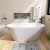 59" Minimalist Gloss White Acrylic Freestanding Soaking Bathtub with Brushed Nickel Drain & Overflow