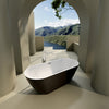 60" Black Acrylic Freestanding Soaking Bathtub with Chrome Overflow and Drain
