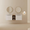 60" Modern White Floating Bathroom Vanity With Double Sink, Storage Shelves & Soft Close Doors