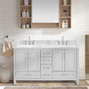 60'' Light Gray Freestanding Bathroom Vanity with Double Sinks, Carrara Natural Marble Top, and 5 Drawers