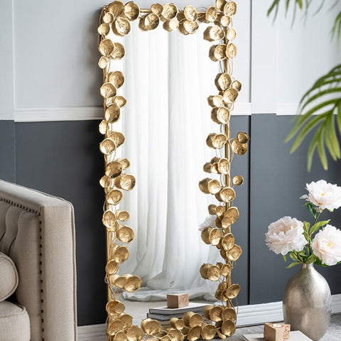 61" Full Length Iron Mirror with Golden Leaf Accents