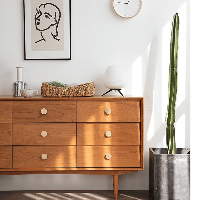 Eco-Friendly Wood Dresser with Elegant Gold Handles Eco-Friendly Wood Dresser with Elegant Gold Handles