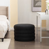 24.41" Black Boucle Round Storage Ottoman - Footstool With Wooden Shelving