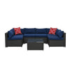 7-Piece Outdoor Grey PE Rattan Sofa Set with Blue Cushion & Tempered Glass Table