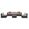 7-Piece Outdoor Grey PE Rattan Sofa Set with Cream Cushion & Tempered Glass Table