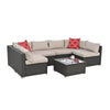 7-Piece Outdoor Grey PE Rattan Sofa Set with Cream Cushion & Tempered Glass Table