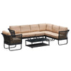 7-Seater Khaki Patio Sectional Conversation Furniture Set with Tempered Coffee Table