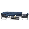 7-Seater Navy Blue Patio Sectional Conversation Furniture Set with Tempered Coffee Table