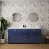 72" Dark Blue Double Bathroom Vanity with Marble Countertop and White Sinks