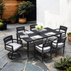 Ember Black 7 Piece Outdoor Dining Set - Dining Table with Umbrella Hole, 4 Dining Chairs, 2 Swivel Rockers & Sunbrella Fabric Cushion