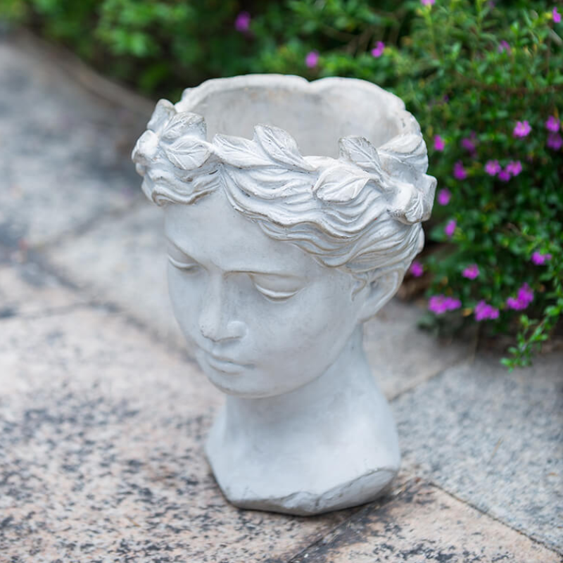 Sungmor Resin Goddess Head Flower Pot – Large Gray Blue Planter For Garden & Yard