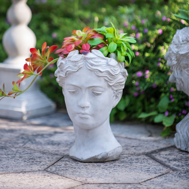 plant pot head Greek Goddess Cement Head Planter