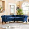 80" Blue Deep-Button Tufted Chesterfield L-shaped Sofa with Roll Arm & 3 Pillows