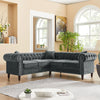80" Grey Deep-Button Tufted Chesterfield L-shaped Sofa with Roll Arm & 3 Pillows