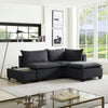75.5" Dark Gray Fabric Loveseat Ottoman Sectional Sofa with USB Storage Console Table