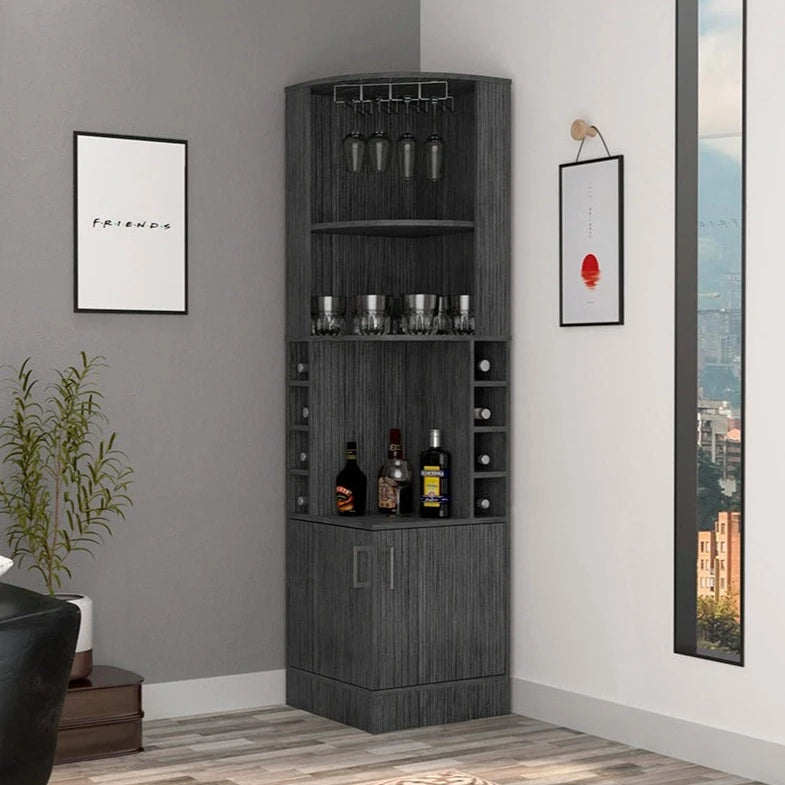 Grey Corner Wine Cabinet with 8 Cubies, Shelf & Doors – CharmyDecor