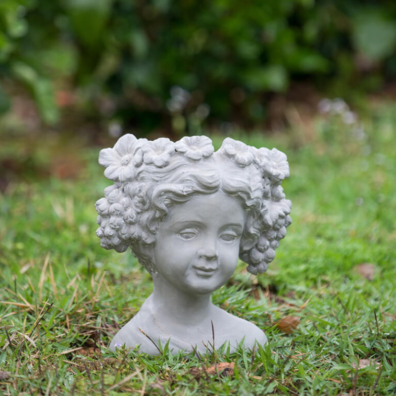 head bust planter pot Okak Greek Style Cement Bust Wall Planter Classic Sculptural Flower Pot for Indoor / Outdoor Garden Decor, 8" x 4" x 9", Gray