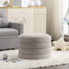 24.41" Light-Gray Velvet Round Storage Ottoman - Footstool With Wooden Shelving