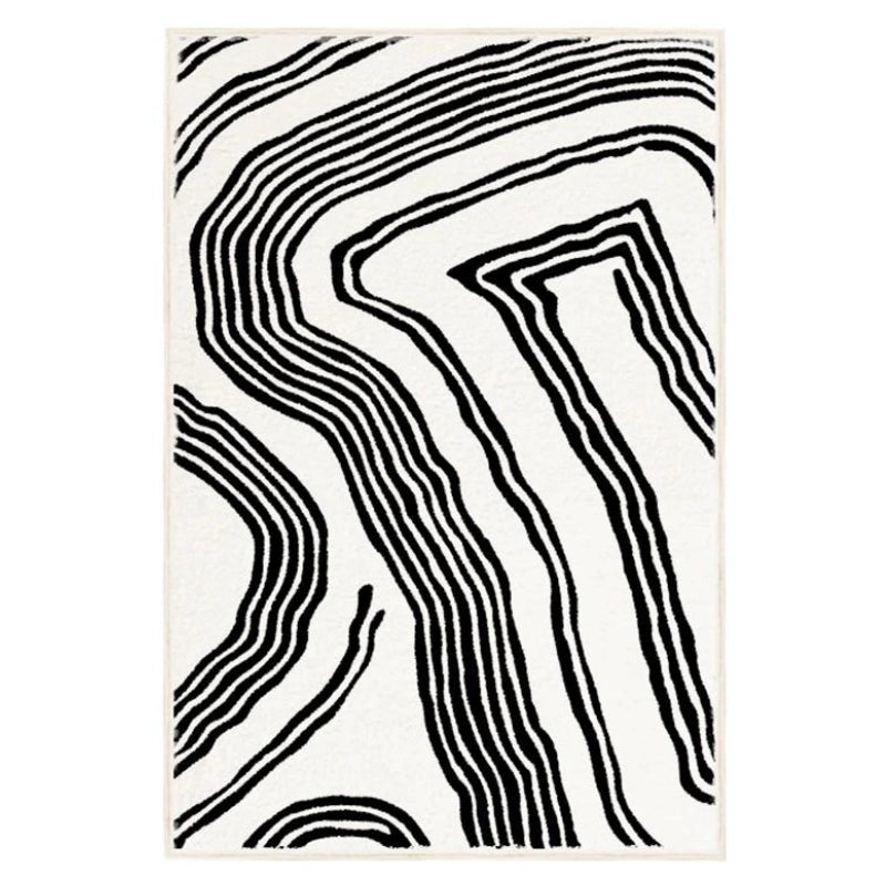Modern Abstract Wave Rug in Black & White Design – CharmyDecor