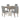 Antique Wood Dining Table Set for 4 with grey Upholstered Chairs